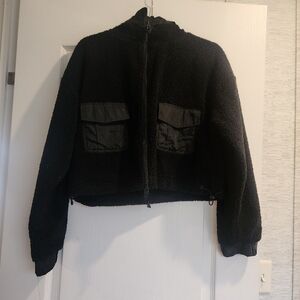 Mono B Black Fleece Jacket with Pockets Size M EUC